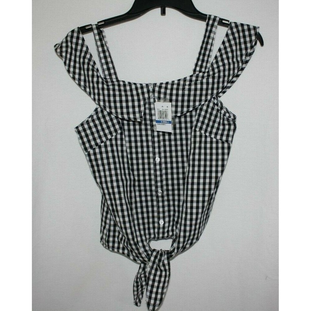 Ultra Flirt Women's juniors off-the-shoulder Black/white checker S